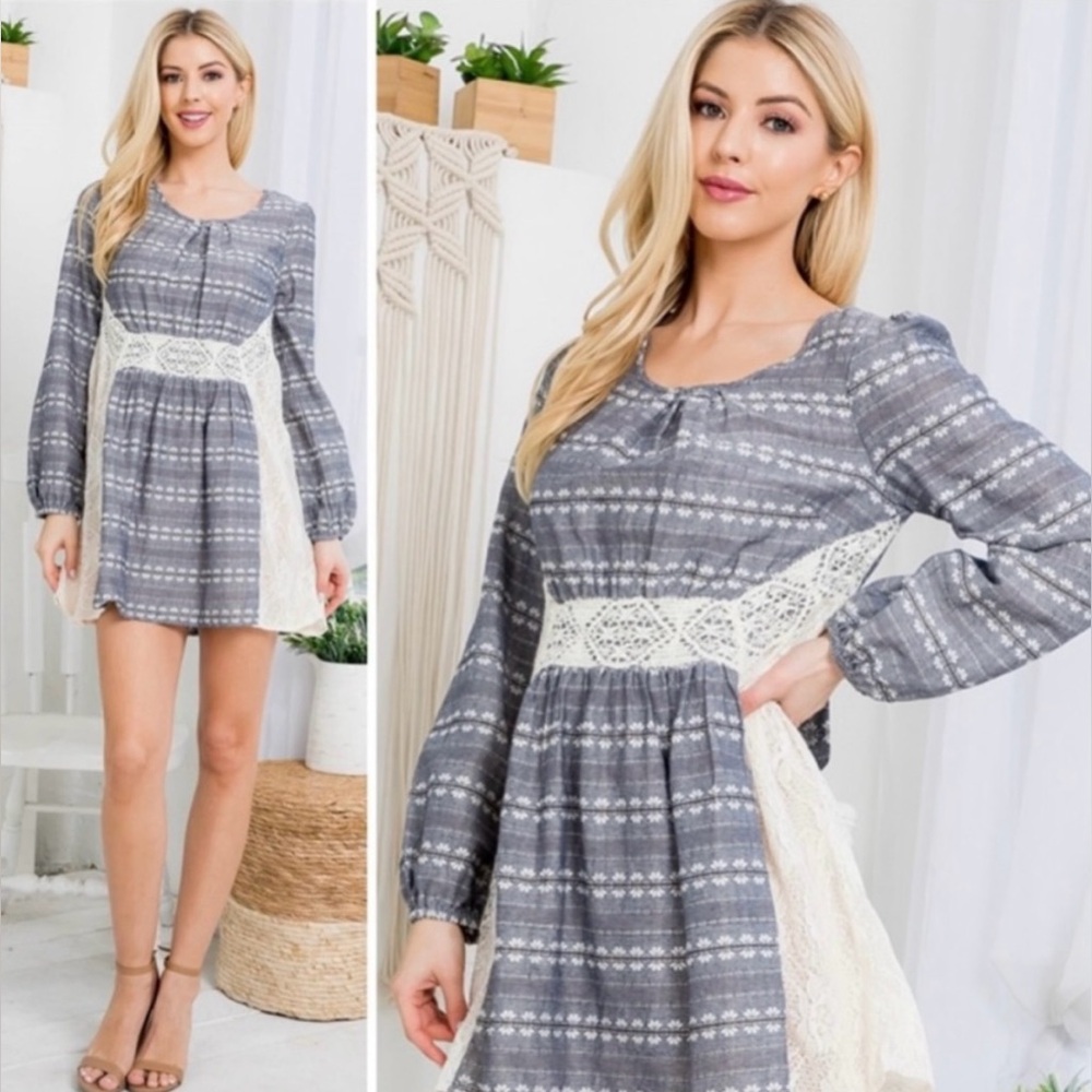 New RYU Women’s Size Small S Lace Cutout Peasant Dress Boho Cottage Prairie Core